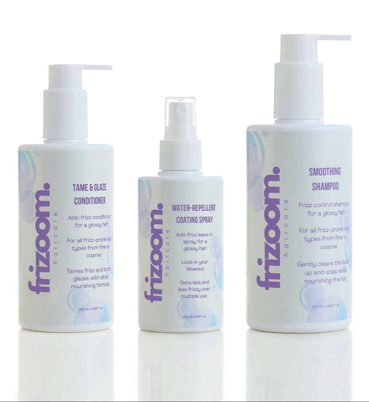 Frizoom Anti-Frizz Saç Bakım Seti | Şampuan, Saç Kremi & Sprey (3'lü)